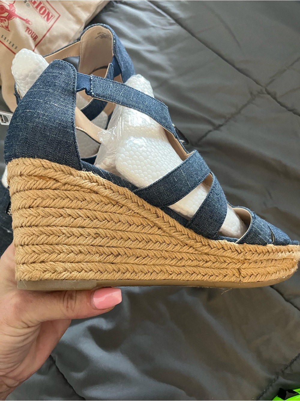 Lauren Ralph Lauren Denim Blue Zip Wedge Sandals - Picture 6 of 9